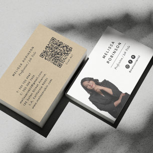 Einfaches professionelles Foto-Faux-Kraft und QR-C Visitenkarte