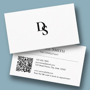 Einfaches professionelles Weiß mit Initialen QR-Co Visitenkarte