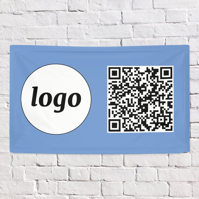 Einfaches QR-Blau für Logos und Text Banner (Logo QR code business promotional branding banner)