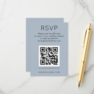 Einfaches QR Code Dusty Blue Wedding RSVP Begleitkarte