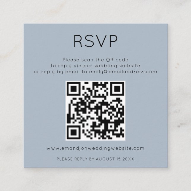 Einfaches QR-Code Dusty Blue Wedding RSVP Enclosur Begleitkarte (Vorderseite)