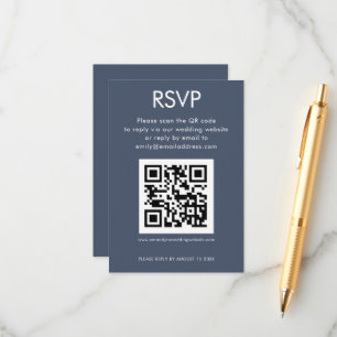 Einfaches QR Code Dusty Navy Blue Wedding RSVP Begleitkarte