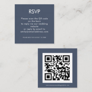 Einfaches QR Code Dusty Navy Blue Wedding RSVP Begleitkarte