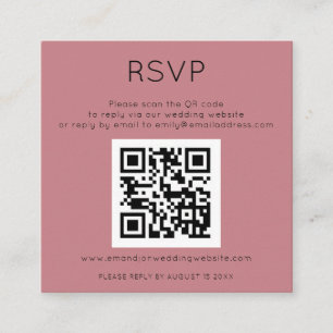 Einfaches QR-Code Dusty Rose Pink Wedding RSVP Begleitkarte