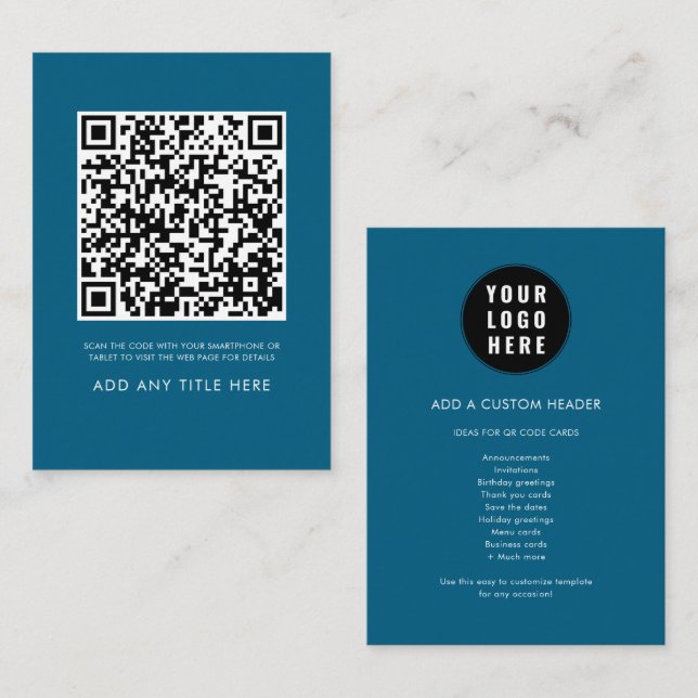 Einfaches QR-Code-Firmenlogo Minimalistisch Mitteilungskarte (Vorne/Hinten)