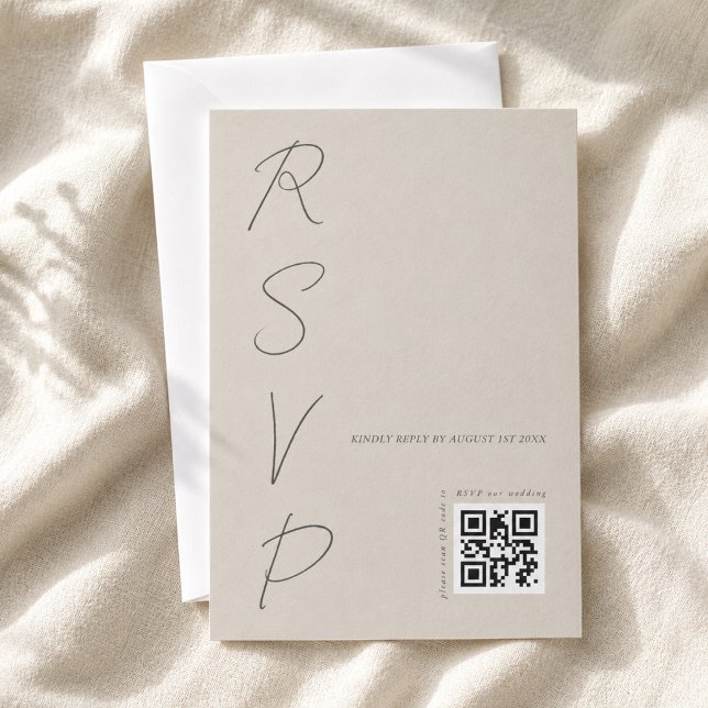 Einfaches QR-Code für Warm-Grau-Hochzeit RSVP Karte (Von Creator hochgeladen)