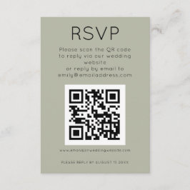 Einfaches QR Code Soft Sage Wedding RSVP Begleitkarte