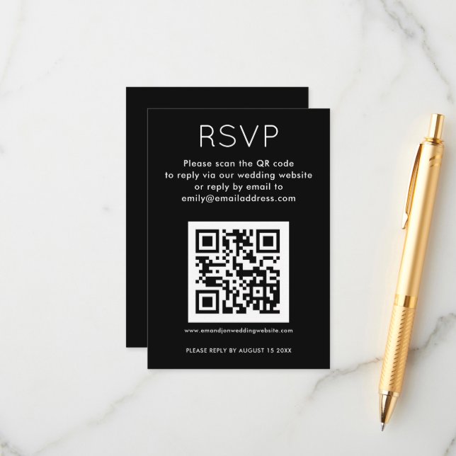 Einfaches QR Code White Black Wedding RSVP Begleitkarte (Vorderseite/Rückseite Beispiel)