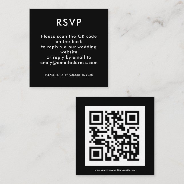 Einfaches QR Code White Black Wedding RSVP Begleitkarte (Vorne/Hinten)