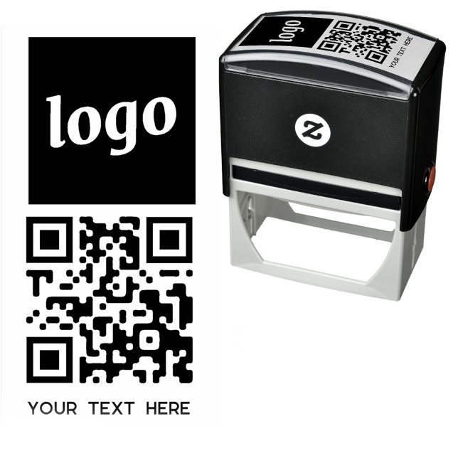 Einfaches QR-Logo Permastempel (Logo with QR code and custom text business promotional self inking stamp)