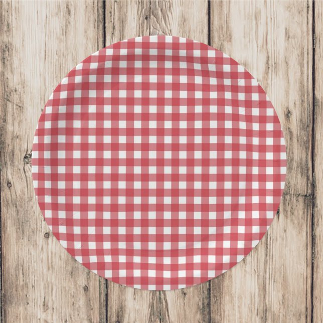 Einfaches Red Country Gingham Pattern Party Pappteller (Von Creator hochgeladen)