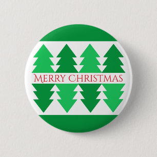Einfaches Red Merry Christmas Green Tree Design Button