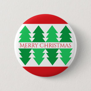 Einfaches Red Merry Christmas Green Tree Design Button