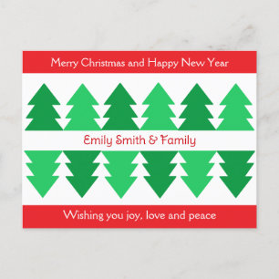 Einfaches Red Merry Christmas Green Tree Design Feiertagspostkarte