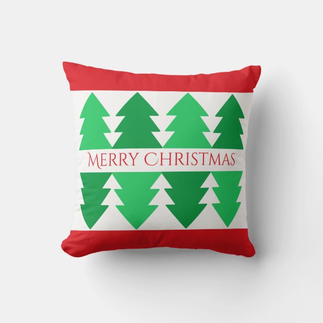 Einfaches Red Merry Christmas Green Tree Design Kissen (Vorderseite)