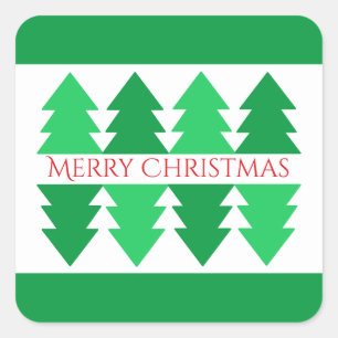Einfaches Red Merry Christmas Green Tree Design Quadratischer Aufkleber