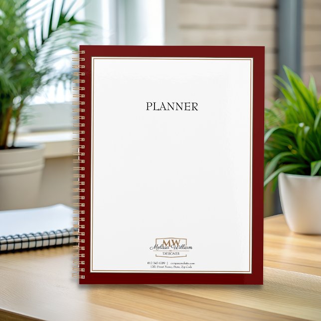 Einfaches Red White Monogram Business Planer (Von Creator hochgeladen)