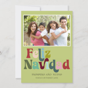 Einfaches Retro-Feliz-Navidad-Foto Grün Feiertagskarte