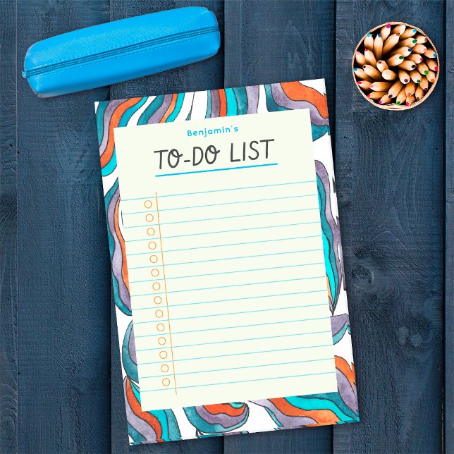 Einfaches Retro Groovy Blau Liniiertes Notizbuch A Post-it Klebezettel (Front)