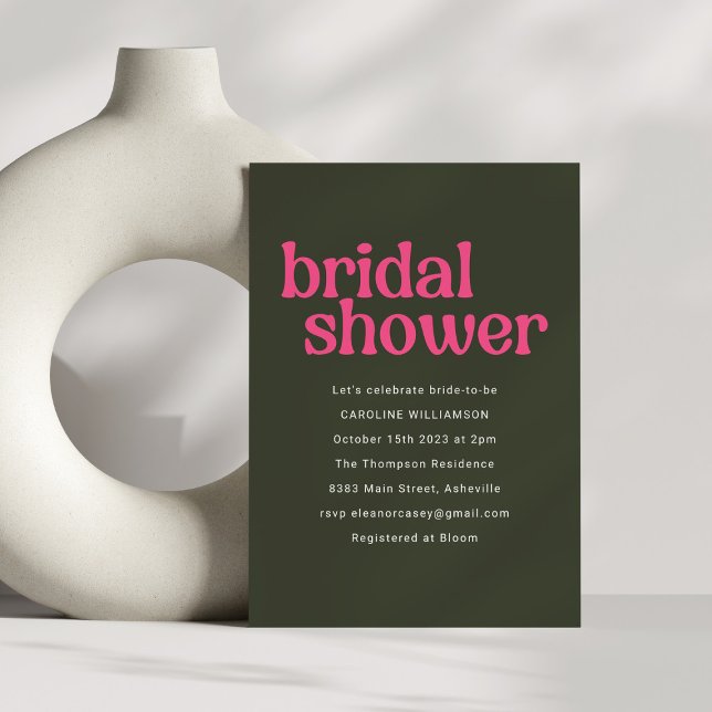 Einfaches Retro Groovy Hot Pink Green Brautparty Einladung (Von Creator hochgeladen)