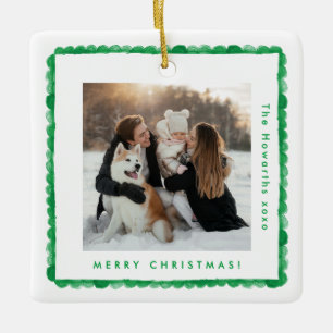 einfaches retro-grünes Rahmenfoto quadratisch Weih Keramikornament