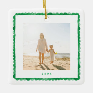 einfaches retro-grünes Rahmenfoto quadratisch Weih Keramikornament