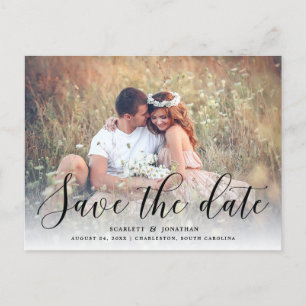 Einfaches romanisches Foto Save the Date Schwarz Ankündigungspostkarte