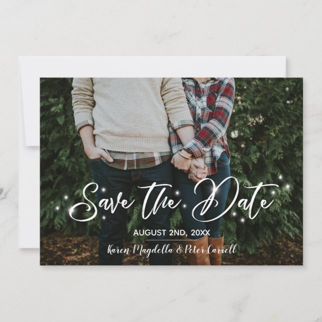 Einfaches Romantisches Script Starry Foto Save the Save The Date (Vorderseite)