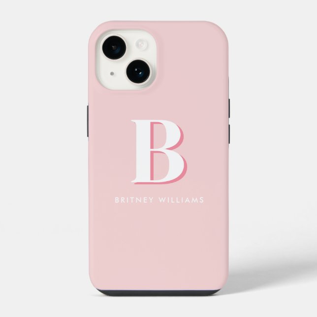 Einfaches rosa Anfangsbuchstaben-Monogramm iPhone Hülle (Rückseite)