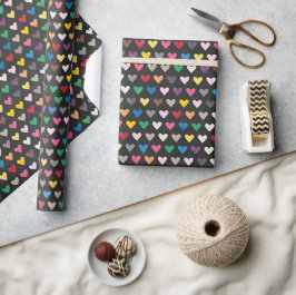 Einfaches rosa blaues gelbes Herzmuster Geschenkpapier