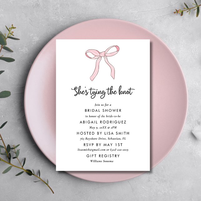 Einfaches rosa Coquette-Brautparty Einladung (Simple Pink Coquette Bow Bridal Shower Invitation)