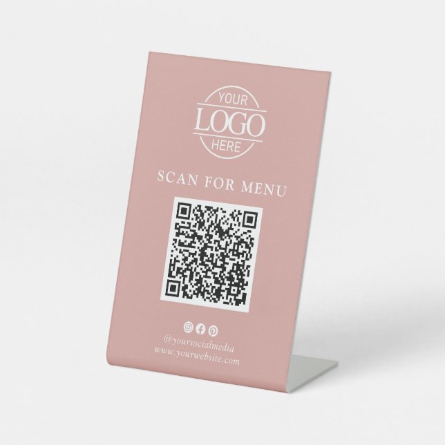 Einfaches Rosa Geschäft-Logo Kontaktloser QR-Code- Sockelschild (Vorderseite)