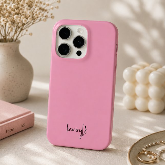 Einfaches Rosa Girly Schriftzug Monogramm Name Ca Case-Mate iPhone Hülle (Von Creator hochgeladen)