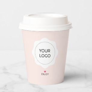 Einfaches Rosa & Herz Business-Logo benutzerdefini Pappbecher