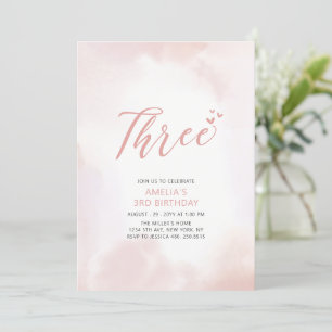 Einfaches rosa Herz Drei. Geburtstagsparty der Gir Einladung