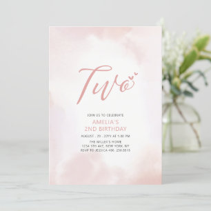 Einfaches rosa Herz Zwei-Mädchen-Geburtstagsparty Einladung