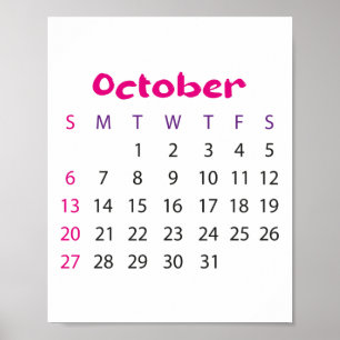 Einfaches Rosa Kalender Oktober 2023 Poster