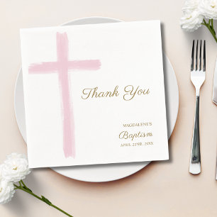 Einfaches rosa Kreuz Danke-Taufgeschenk  Serviette