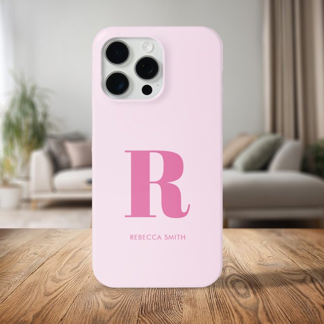 Einfaches Rosa Modernes Monogramm iPhone Hülle (Von Creator hochgeladen)