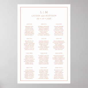Einfaches Rosa Monogramm Hochzeits-Sitzplan Poster