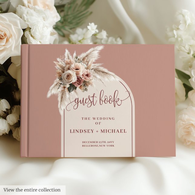 Einfaches, rosa Pampas Grass Floral Gästebuch (Simple Dusty Pink Pampas Grass Floral Guest Book)