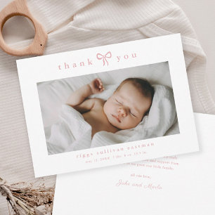 Einfaches rosa Schleifen Mädchen Baby Foto Dankeskarte