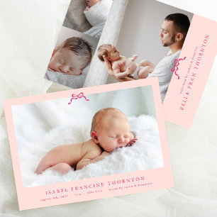 einfaches rosa Schleifenfoto Baby Ankündigung