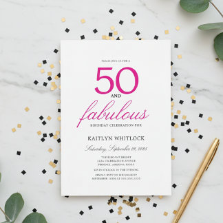 Einfaches rosa Skript 50 und fantastischer 50. Geb Einladung