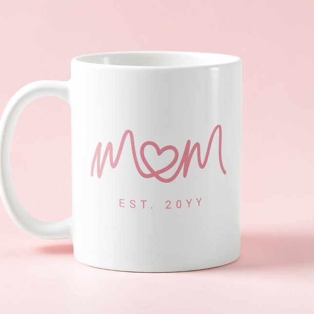 Einfaches rosa Skript Herz Süße Mama Gegründet Kaffeetasse (Simple Pink Script Heart Cute Mom Established Coffee Mug)