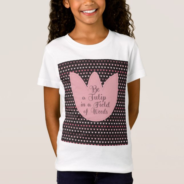 Einfaches rosa Tulip-Muster mit dunklem Hintergrun T-Shirt (Vorderseite)