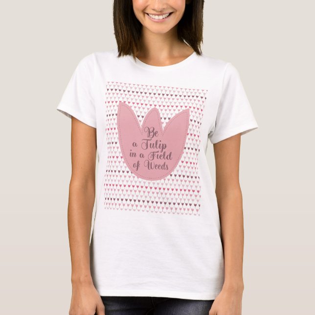 Einfaches rosa Tulip-Muster T-Shirt (Vorderseite)