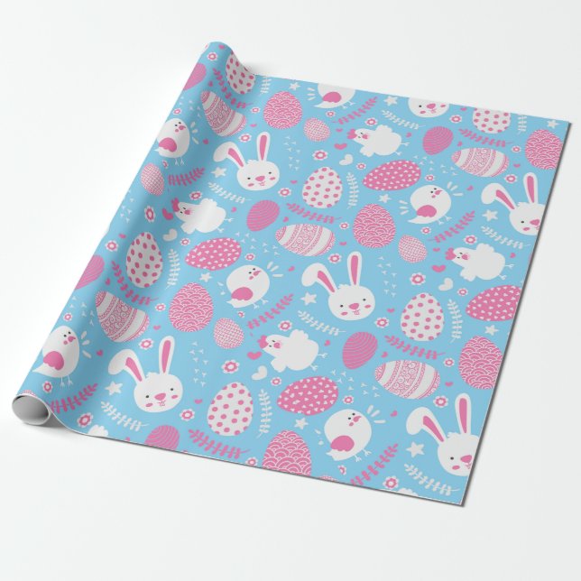 Einfaches rosa und blaues Ostern-Muster-Packpapier Geschenkpapier (Ungerollt)