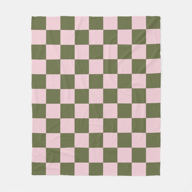 Einfaches rosa und olivgrünes kariertes Muster Fleecedecke (Vorderseite)