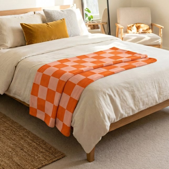 Einfaches Rosa und Orange Chic Schachbrettmuster Fleecedecke (Simple Pink and Orange Chic Checkered Pattern Fleece Blanket)